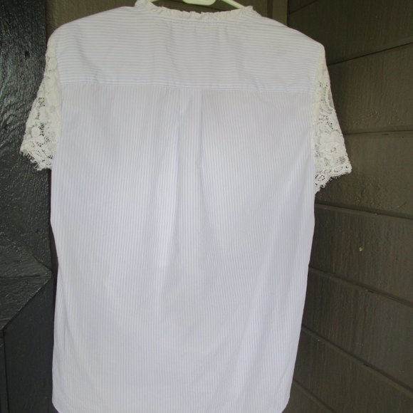 Karl Lagerfeld Paris Button Up Blouse Stripe & Laced Up  Size L - Picture 4 of 5